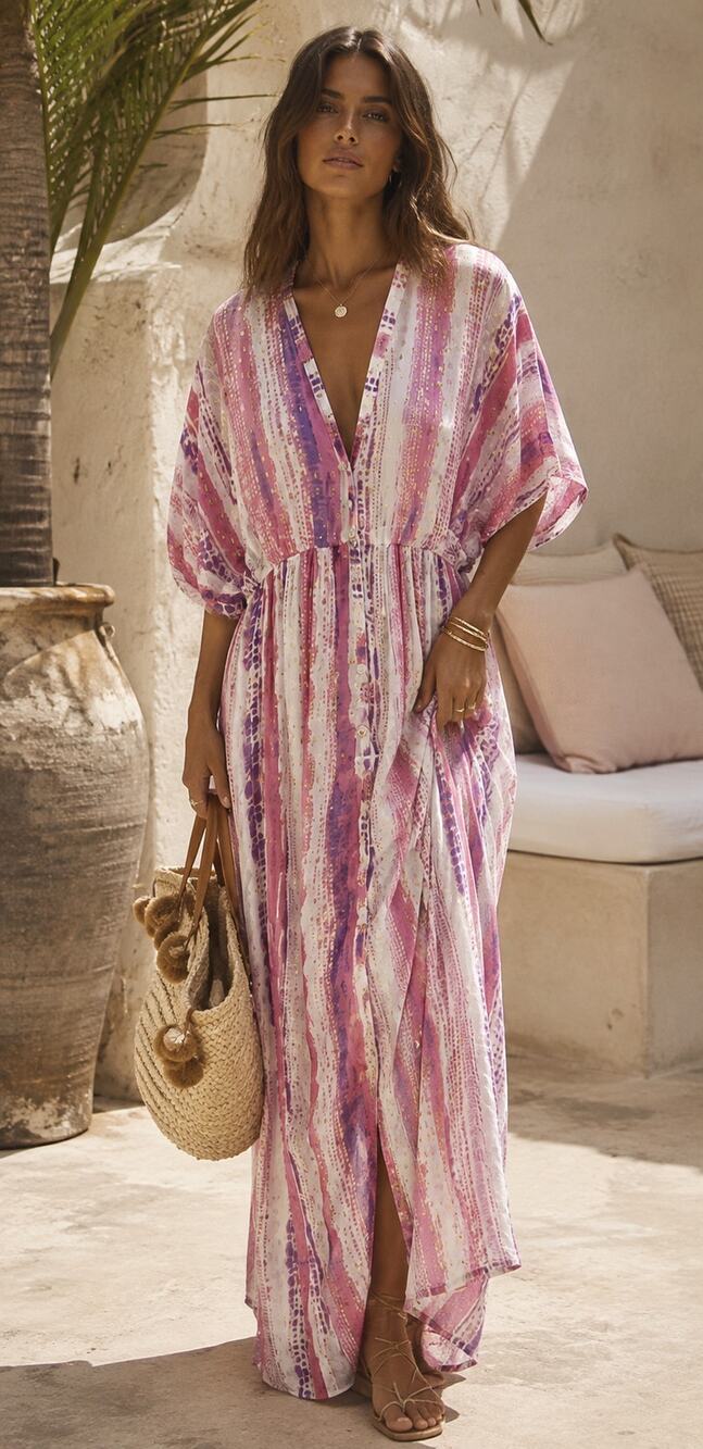 Rococo Sand Maxi Cherie Pink Sparkle Striped Purple Dress Womens Medium